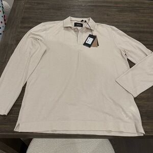 BOSS Boss Cream Men's Long Sleeve Polo Cashmere Cotton Shirt, size XL